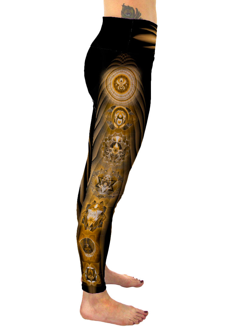 Chakra Yoga Pants | Chakra Leggings | Recycled Leggings Golden Chakras