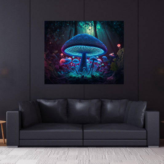 Magic Mushroon Wall Hanging | Shamanic Tapestry | Visionary Psychedelic Art | UV Ink Blacklight Psychedelic Tapestry