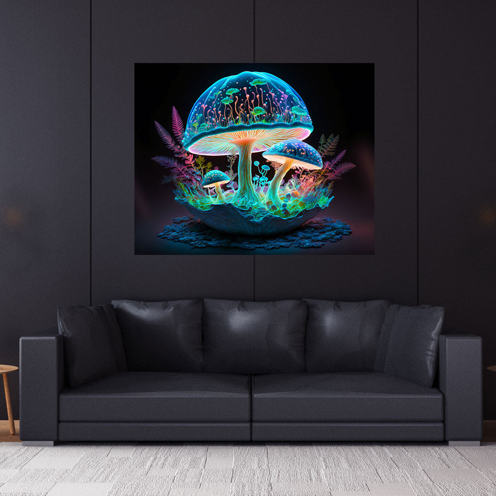 Magic Mushroon Wall Hanging | Shamanic Tapestry | Visionary Psychedelic Art | UV Ink Blacklight Psychedelic Tapestry