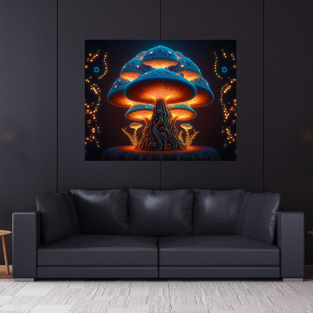 Magic Mushroon Wall Hanging | Shamanic Tapestry | Visionary Psychedelic Art | UV Ink Blacklight Psychedelic Tapestry