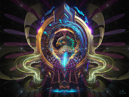 Eagle Shaman Spiritual Wall Hanging | Shamanic Tapestry | Visionary Psychedelic Art | Kuychi Apuchin