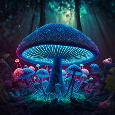 Magic Mushroon Wall Hanging | Shamanic Tapestry | Visionary Psychedelic Art | UV Ink Blacklight Psychedelic Tapestry