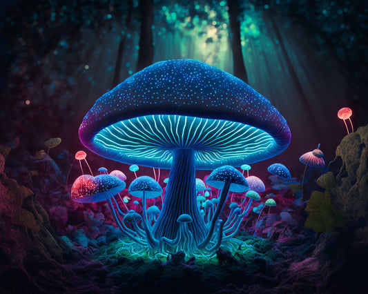 Magic Mushroon Wall Hanging | Shamanic Tapestry | Visionary Psychedelic Art | UV Ink Blacklight Psychedelic Tapestry