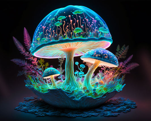 Magic Mushroon Wall Hanging | Shamanic Tapestry | Visionary Psychedelic Art | UV Ink Blacklight Psychedelic Tapestry