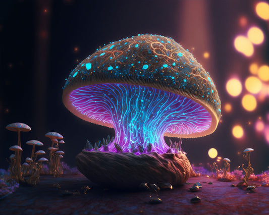 Magic Mushroon Wall Hanging | Shamanic Tapestry | Visionary Psychedelic Art | UV Ink Blacklight Psychedelic Tapestry